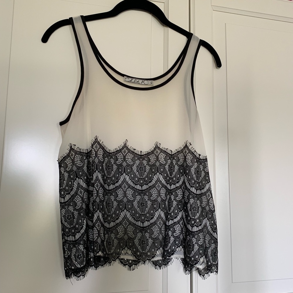 Chloe K Sheer Lace Tank Blouse Extra Small